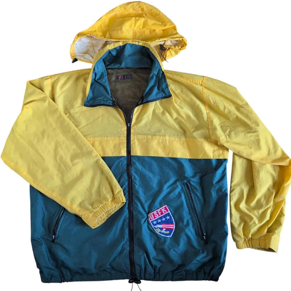 MGF Herberts Goretex Jacket Mens 3XL Yellow Teal Windbreaker USFK USA Patch Army